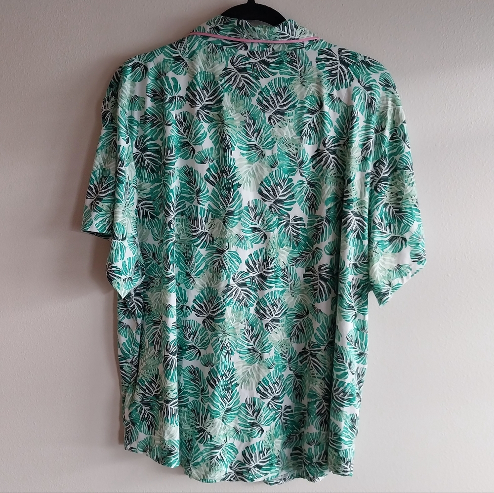 Room Service Green & White Tropical Leaf Print Cropped Pajama Set NWOT - Picture 3 of 7